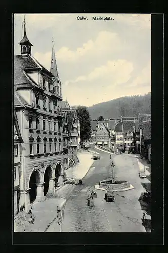 AK Calw, Marktplatz mit Kirche und Brunnen