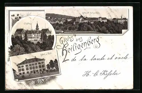 Lithographie Heiligenberg, Hotel zur Post, Schloss