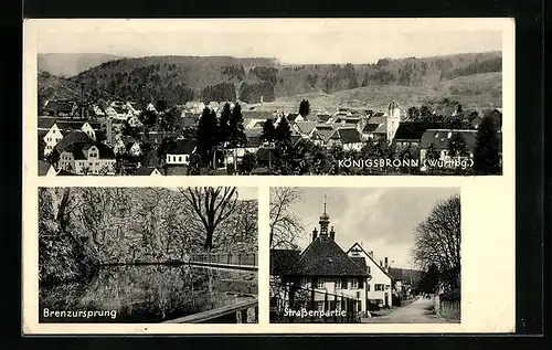 AK Königsbronn /Württbg., Strassenpartie, Brenzursprung, Ortsansicht