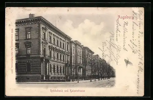 AK Augsburg, Reichsbank und Kaiserstrasse