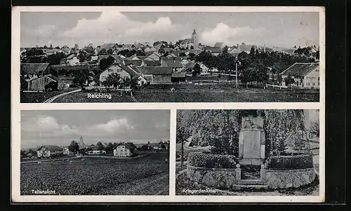AK Reichling, Kriegerdenkmal, Ortsansicht