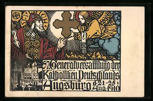 Künstler-AK Augsburg, 57. Generalversammlung der Katholiken Deutschlands 1910, St. Ulrich und Engel