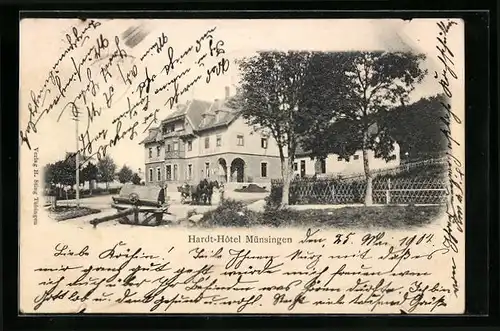 AK Münsingen, Hardt-Hotel im Sonnenschein