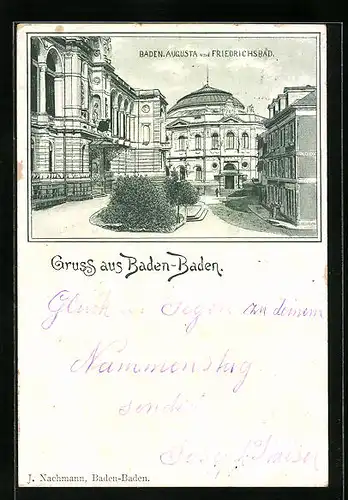 Lithographie Baden-Baden, Augusta und Friedrichsbad