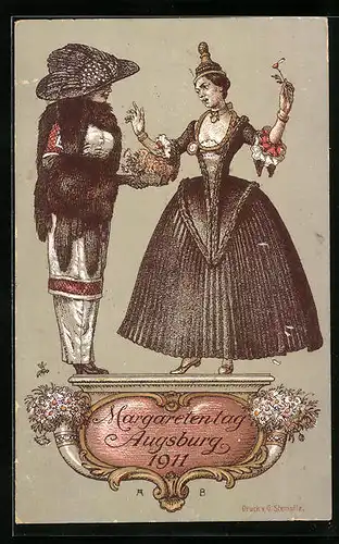AK Augsburg, Margaretentag 1911, Feine Damen in modischen Gewändern