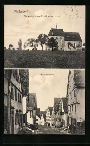 AK Pfullendorf, Mariaschrei-Kapelle mit Wasserturm, Strassenpartie