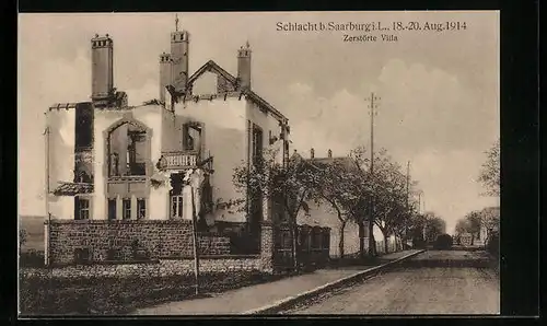 AK Saarburg, Zerstörte Villa an der Pfalzburgerstrasse um 1914