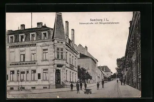 AK Saarburg i. L., Schanzstrasse mit Bürgermeisteramt