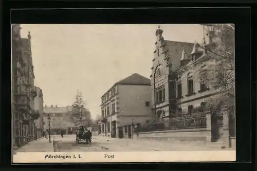 AK Mörchingen i. L., Kutsche vor der Post