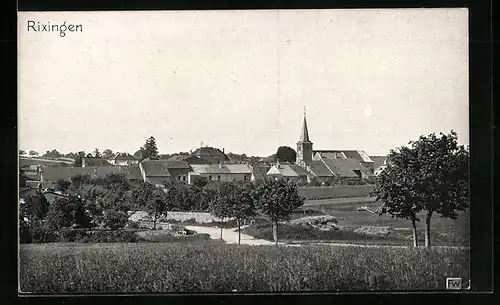 AK Rixingen, Panorama mit Kirchturm