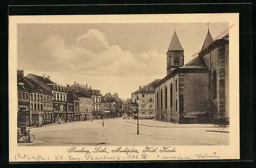 AK Saarburg /Lothr., Marktplatz, Katholische Kirche