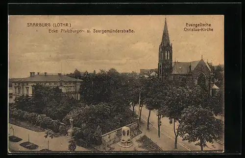 AK Saarburg /Lothr., Ecke Pfalzburger- und Saargemünderstrasse, Evangelische Kirche