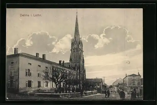 AK Delme, Strassenpartie mit Kirche
