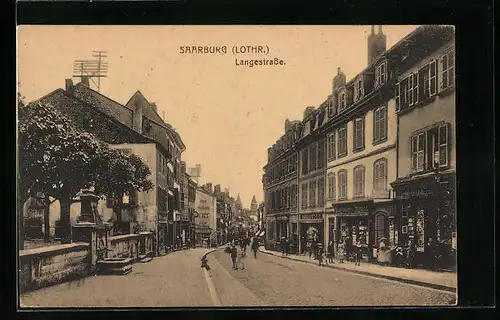 AK Saarburg, Langestrasse mit Geschäften