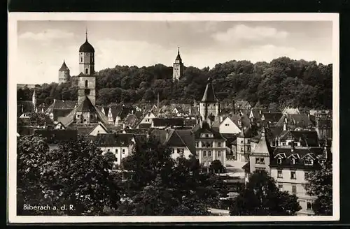 AK Biberach a. d. R., Ortspartie mit Kirchen