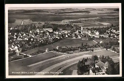 AK Wurzach, Fliegeraufnahme, Gottesberg und Ortschaft