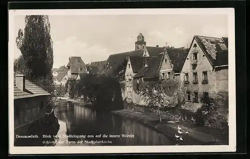 AK Donauwörth, Innere Wörnitz, Turm der Stadtpfarrkirche