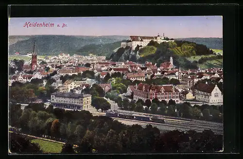 AK Heidenheim a. d. Brenz, Zug und Stadt aus der Vogelschau