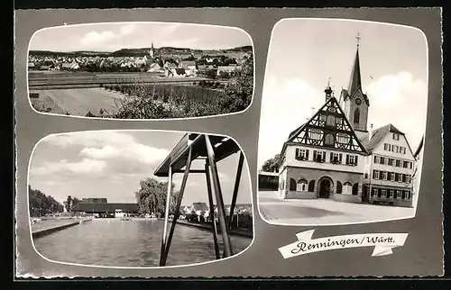 AK Renningen, Fachwerkhaus, Freibad und Panorama