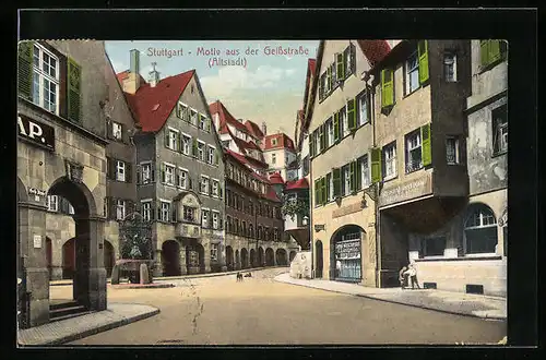 AK Stuttgart, Motiv aus der Geisstrasse (Altstadt), Restaurant Jacob Schiehle