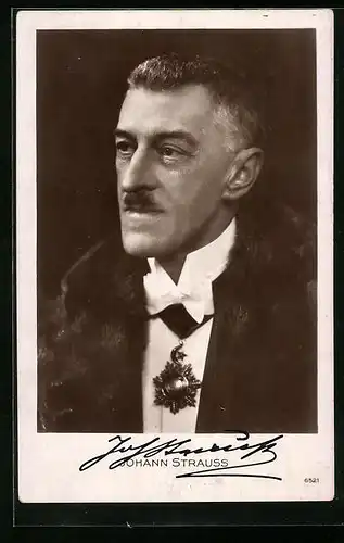 AK Portrait des Komponisten Johann Strauss, mit Autograph