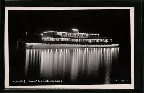 AK Motorschiff Bayern bei Festbeleuchtung auf dem Starnberger See