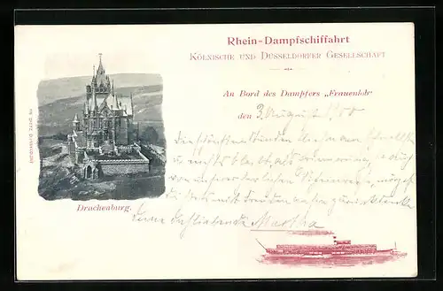 AK Rhein-Dampfer Frauenlob der Köln-Düsseldorfer Rheindampfschiffahrt, Drachenburg