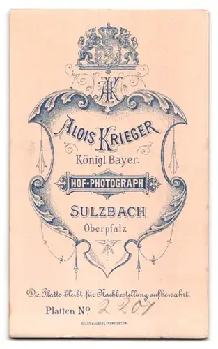 Fotografie Alois Krieger, Sulzbach /Oberpfalz, Junger Herr im Anzug mit Oberlippenbart