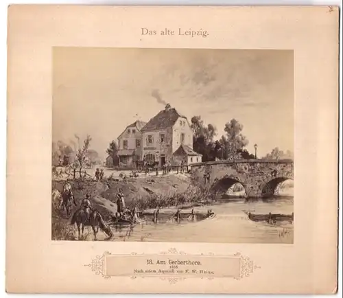 Fotografie unbekannter Fotograf, Ansicht Leipzig, Partie am Gerbertore um 1868, nach einem Aquarell von F.W. Heine