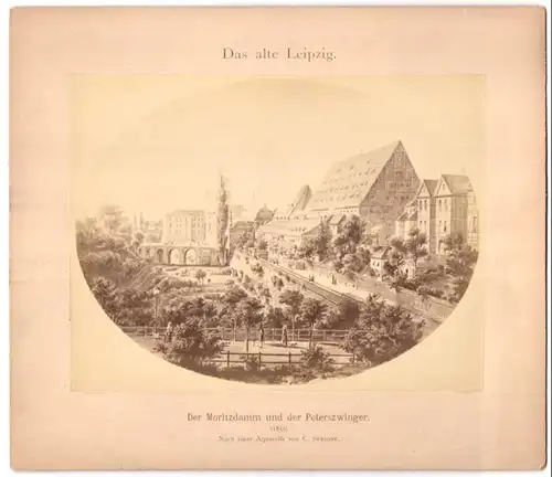 Fotografie unbekannter Fotograf, Ansicht Leipzig, Moritzdamm und Peterszwinger um 1856, n. einer Aquarelle v. C. Sprosse