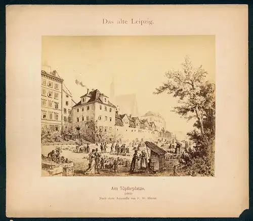 Fotografie unbekannter Fotograf, Ansicht Leipzig, Stände am Töpferplatze um 1868, nach einem Aquarell von F.W. Heine