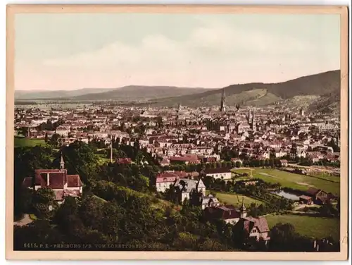 Fotografie Photochrom Zürich, Ansicht Freiburg / Breisgau, Stadt vom Lorettoberg aus gesehen