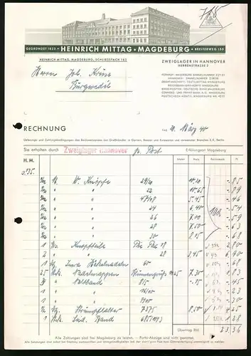 Rechnung Magdeburg 1940, Textilwarengrosshandlung Heinrich Mittag, Werksansicht