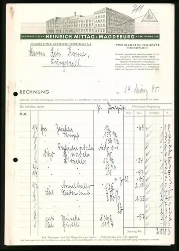Rechnung Magdeburg 1940, Textilwarengrosshandlung Heirnich Mittag, Werksansicht