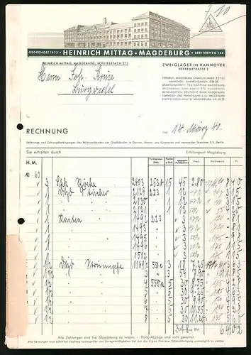 Rechnung Magdeburg 1940, Werksansicht der Textilwarengrosshandlung Heirnich Mittag