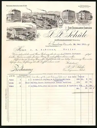 Rechnung Plüderhausen 1911, Eier-Teigwaren Fabriken J. F. Schüle, Fabrikgebäude verschiedener Standorte