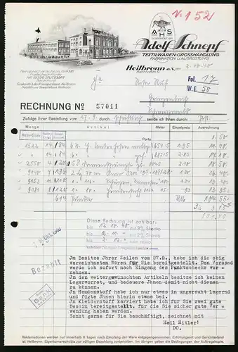 Rechnung Heilbronn 1940, Textilwaren Grosshandlung Adolf Schnepf, Blick auf das Werk