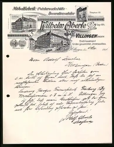 Rechnung Villingen 1911, Möbelfabrik-Polsterwerkstätte Wilhelm Oberle, Blick auf das Werkshaus