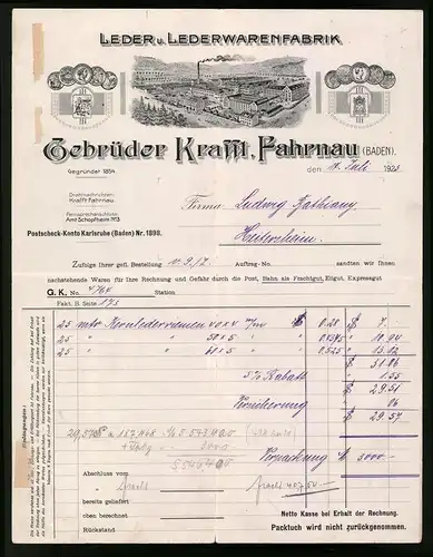 Rechnung Fahrnau / Baden 1923, Leder und Lederwarenfabrik Gebrüder Krafft, Blick auf das Werk