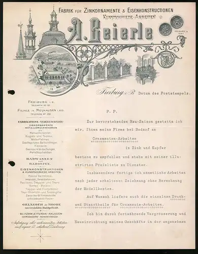 Rechnung Freiburg i. B., Fabrik für Zinkornamant und Eisenkonstruction A. Beierle, Blick auf das Werk