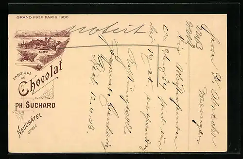 AK Neuchâtel, Fabrique de Chocolat Ph. Suchard Neuchâtel Suisse, Grand Prix Paris 1900, Teilansicht