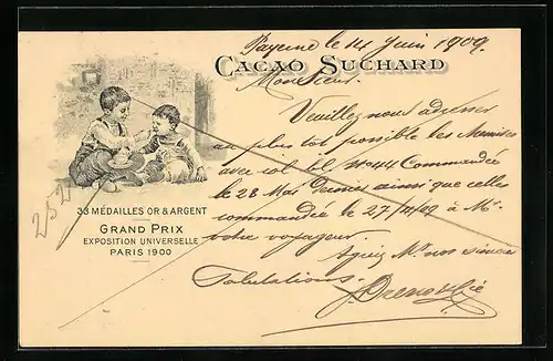 AK Chocolat Suchard, Grand Prix Exposition Universelle Paris 1900, Brüderliches Teilen der Schokolade