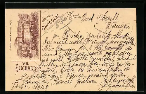 Lithographie Neuchatel, Ph. Suchard, Fabrique de Chocolat