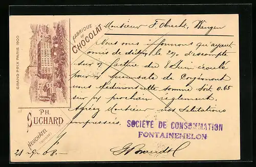 Lithographie Neuchatel, Ph. Suchard, Fabrique de Chocolat