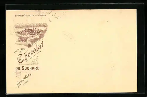 Lithographie Neuchatel, Ph. Suchard, Fabrique de Chocolat, Panorama