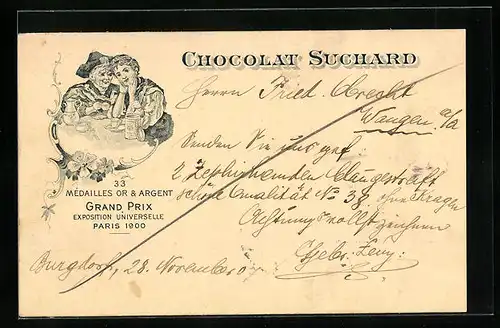 Lithographie Chocolat Suchard, Damen bei Tisch