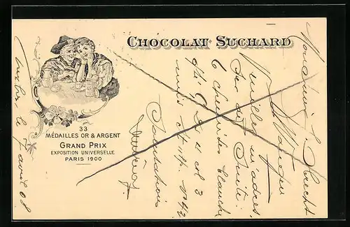 Lithographie Chocolat Suchard, Damen bei Tasse Kakao