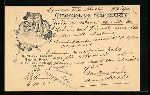 Lithographie Chocolat Suchard, Damenrunde mit Kakao