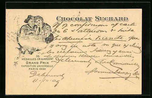 Lithographie Chocolat Suchard, Damenrunde mit Kakao