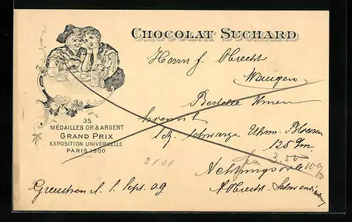 Lithographie Chocolat Suchard, Damenrunde mit Kakao
